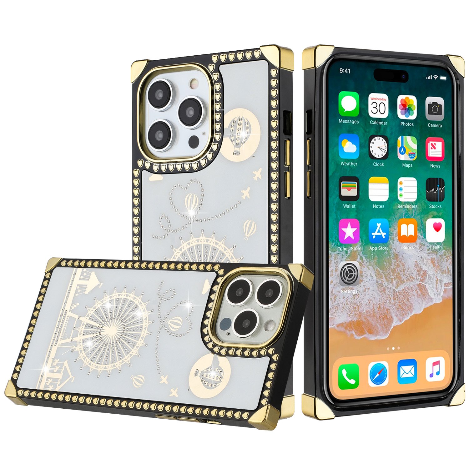 for apple iphone 14 pro 6.1" passion hearts windmill love balloon fun case cover white