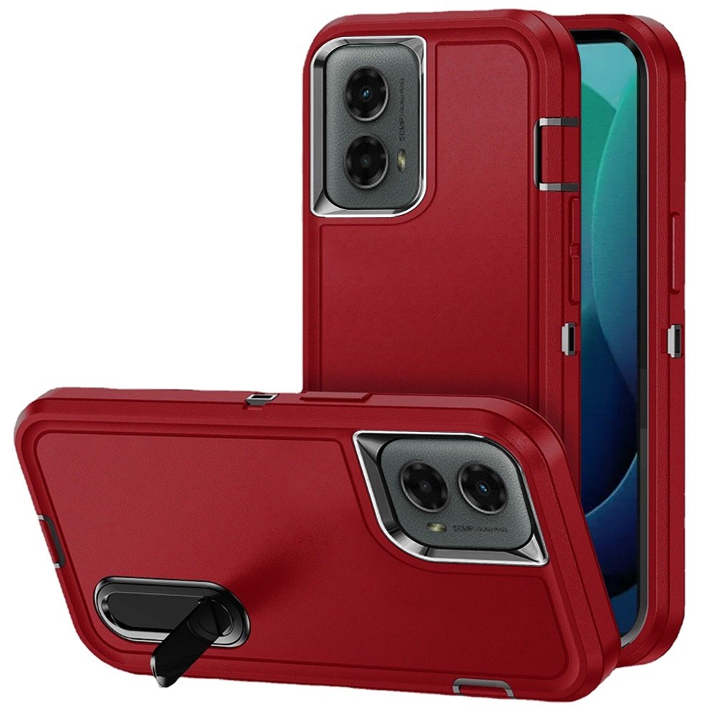 for motorola moto g 5g 2024 peak 3in1 toughest hybrid with stand cover case black/red
