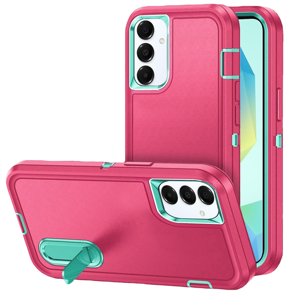 for samsung a16 5g peak 3in1 toughest hybrid with stand cover case teal/hot pink