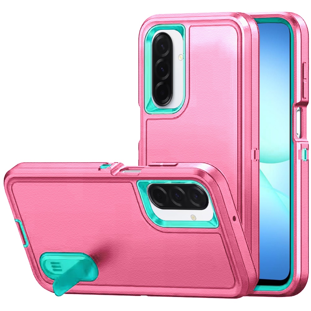 for samsung a17 5g peak 3in1 toughest hybrid with stand cover case teal/hot pink