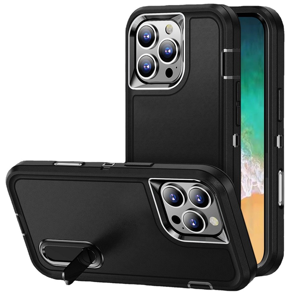 for iphone 16 pro max 6.9 inch peak 3in1 toughest hybrid with stand cover case black/black