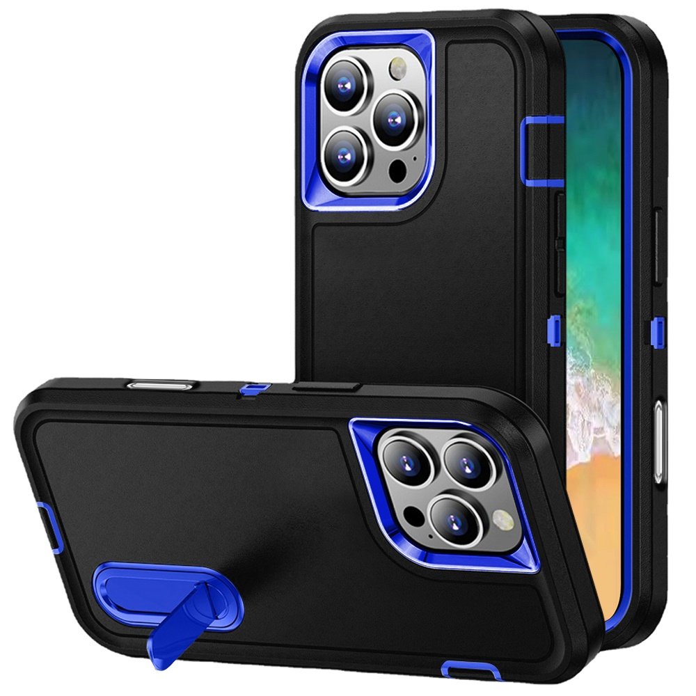 for iphone 16 pro max 6.9 inch peak 3in1 toughest hybrid with stand cover case black/blue