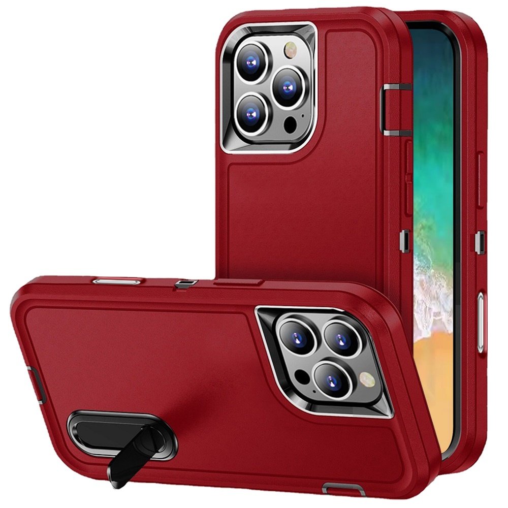 for iphone 16 pro max 6.9 inch peak 3in1 toughest hybrid with stand cover case black/red