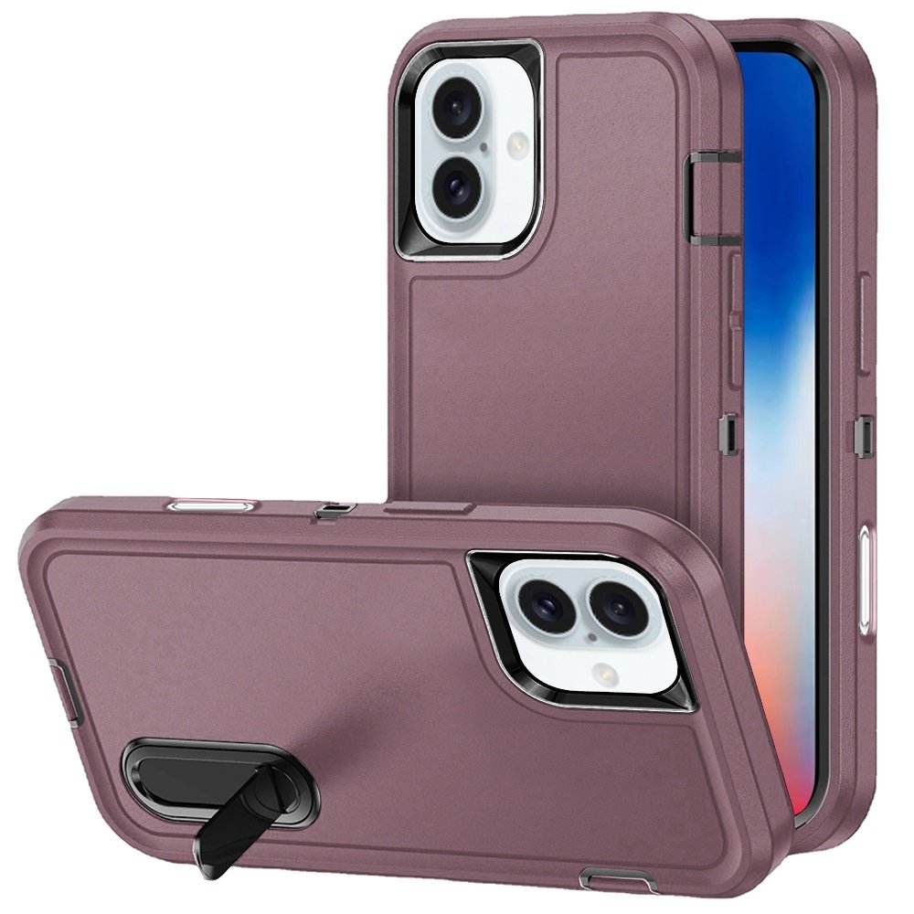 for iphone 16 6.1 inch peak 3in1 toughest hybrid with stand cover case burgundy/black