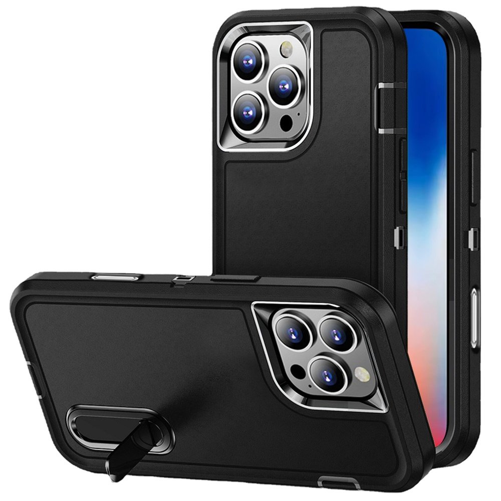 for iphone 16 pro 6.3 inch peak 3in1 toughest hybrid with stand cover case black/black