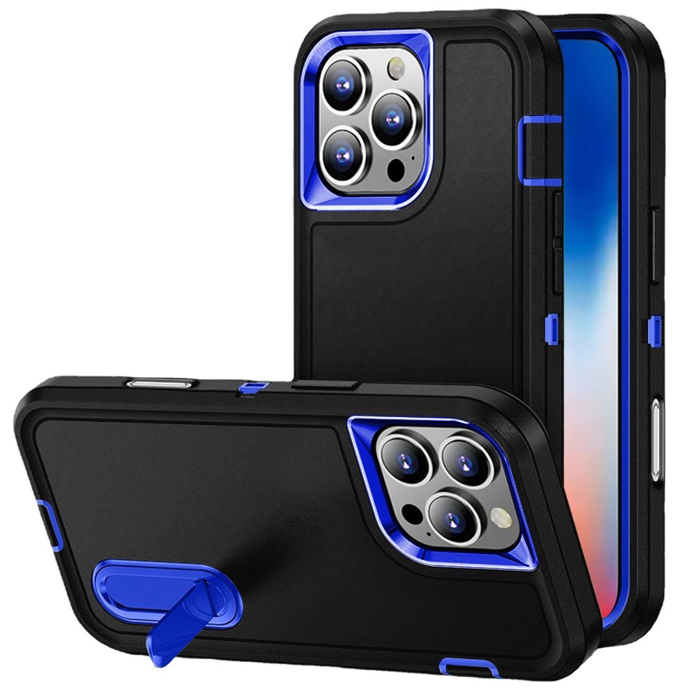 for iphone 16 pro 6.3 inch peak 3in1 toughest hybrid with stand cover case black/blue