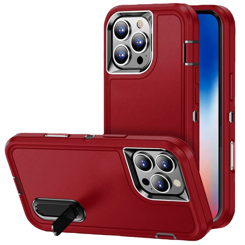 for iphone 16 pro 6.3 inch peak 3in1 toughest hybrid with stand cover case black/red