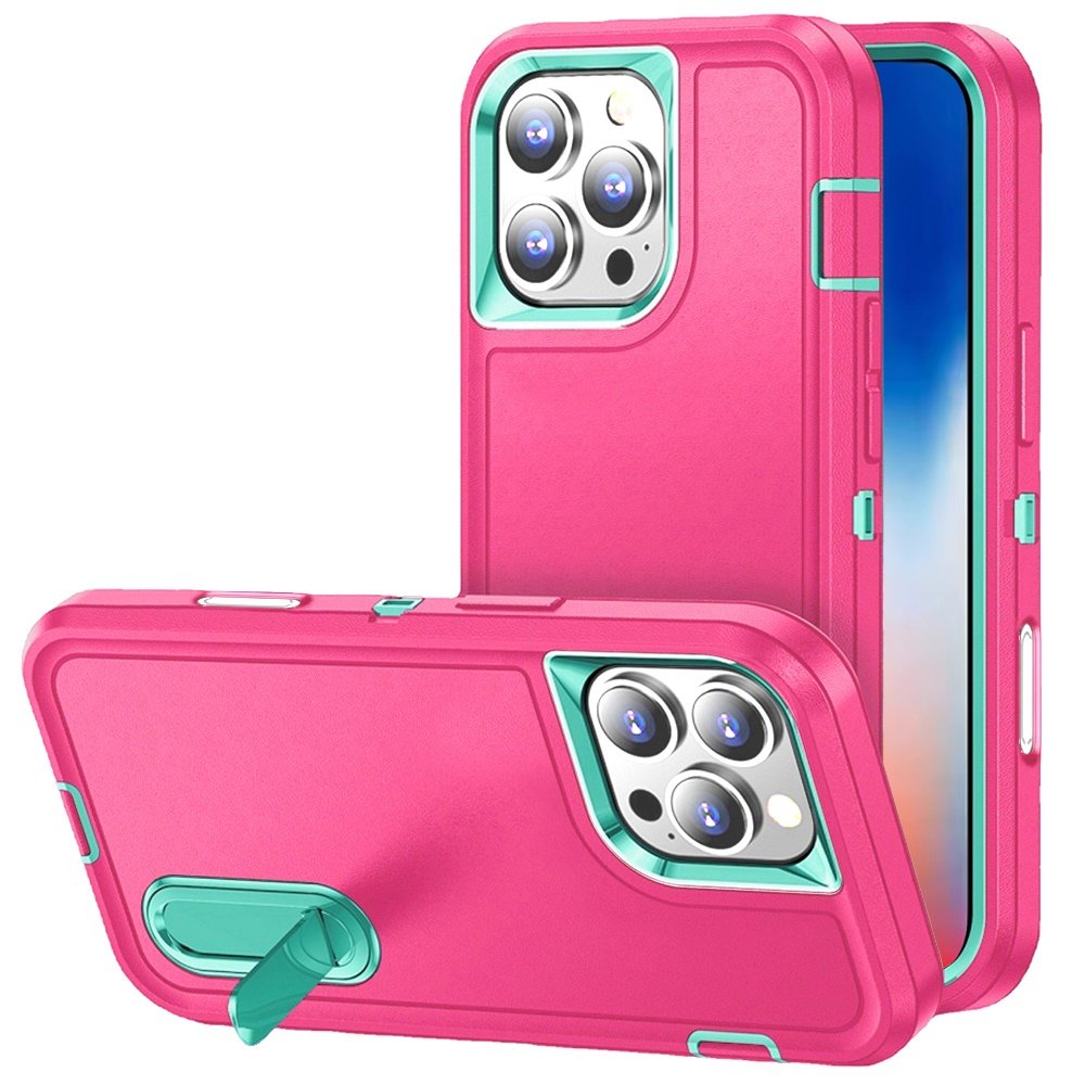 for iphone 16 pro 6.3 inch peak 3in1 toughest hybrid with stand cover case teal/hot pink