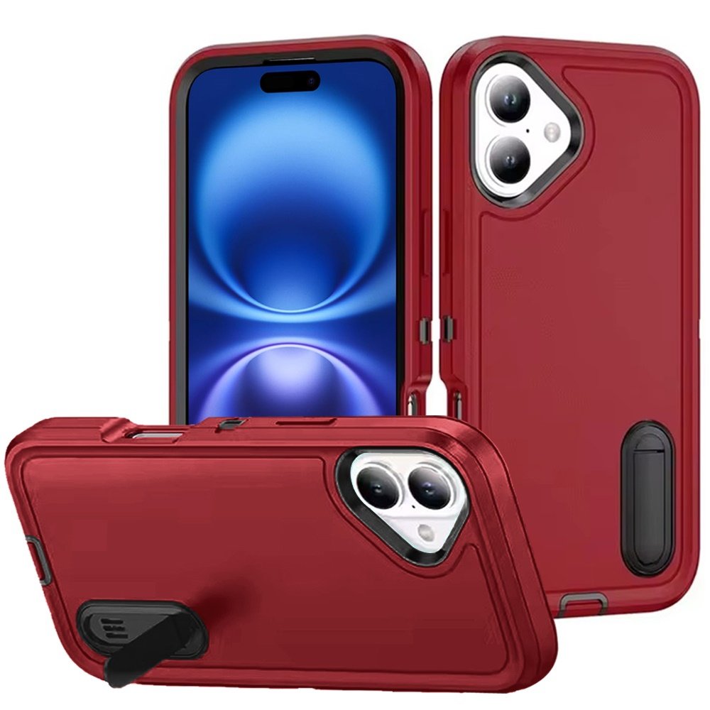 for iphone 17 peak 3in1 toughest hybrid with stand cover case black/red