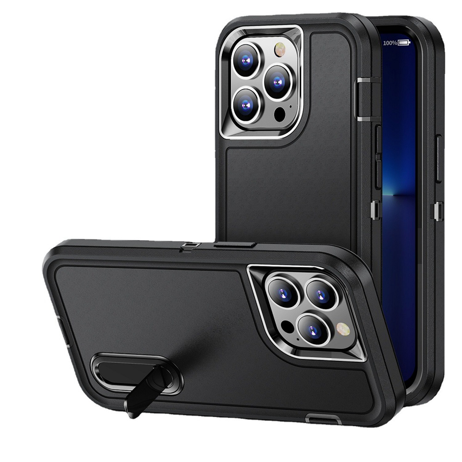 for apple iphone 14 pro max 6.7" peak 3in1 toughest hybrid with stand cover case black/black