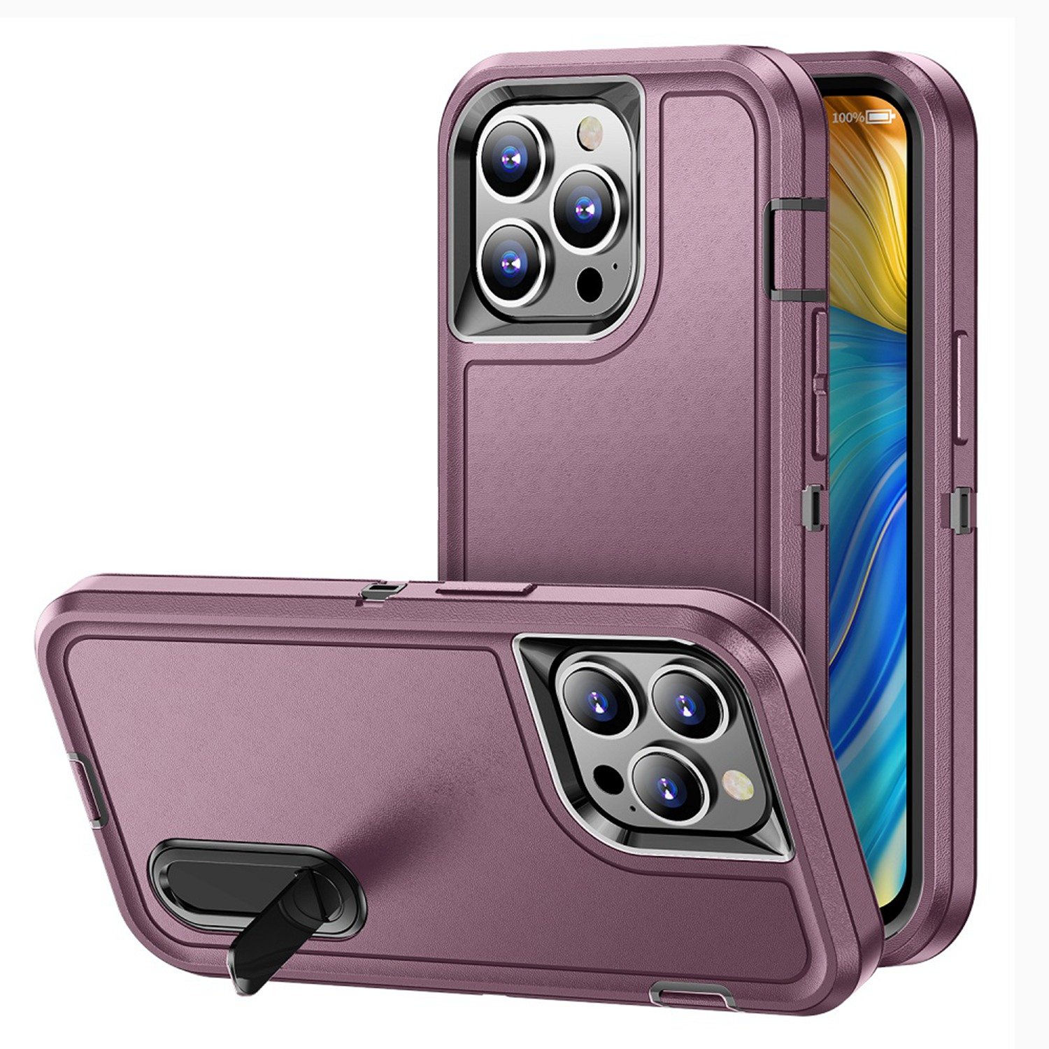 for iphone 13/14 peak 3in1 toughest hybrid with stand cover case burgundy/black