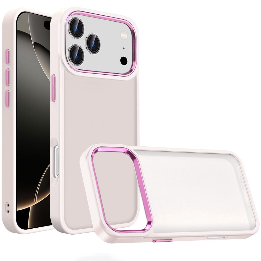 for iphone 17 pro max polished oil thick acrylic metal button hybrid case cover beige