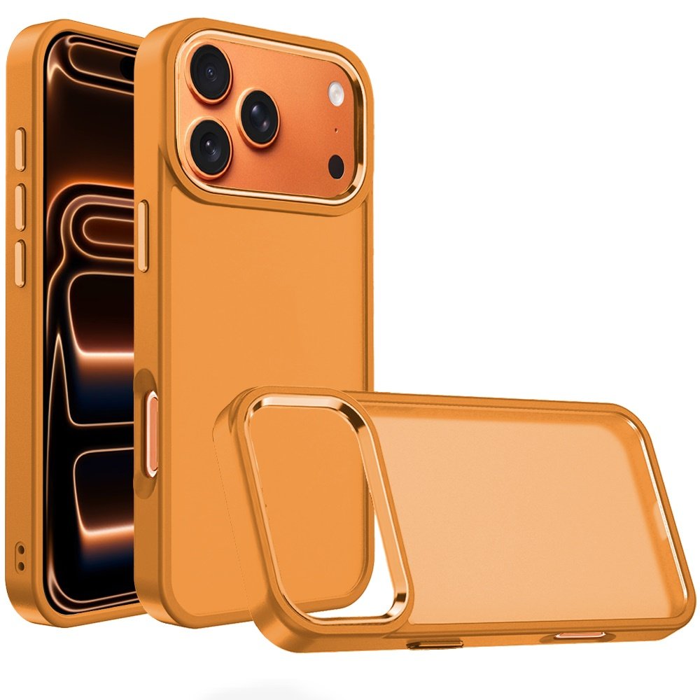 for iphone 17 pro max polished oil thick acrylic metal button hybrid case cover cosmic orange