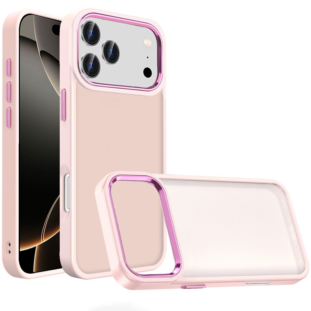for iphone 17 pro polished oil thick acrylic metal button hybrid case cover light pink
