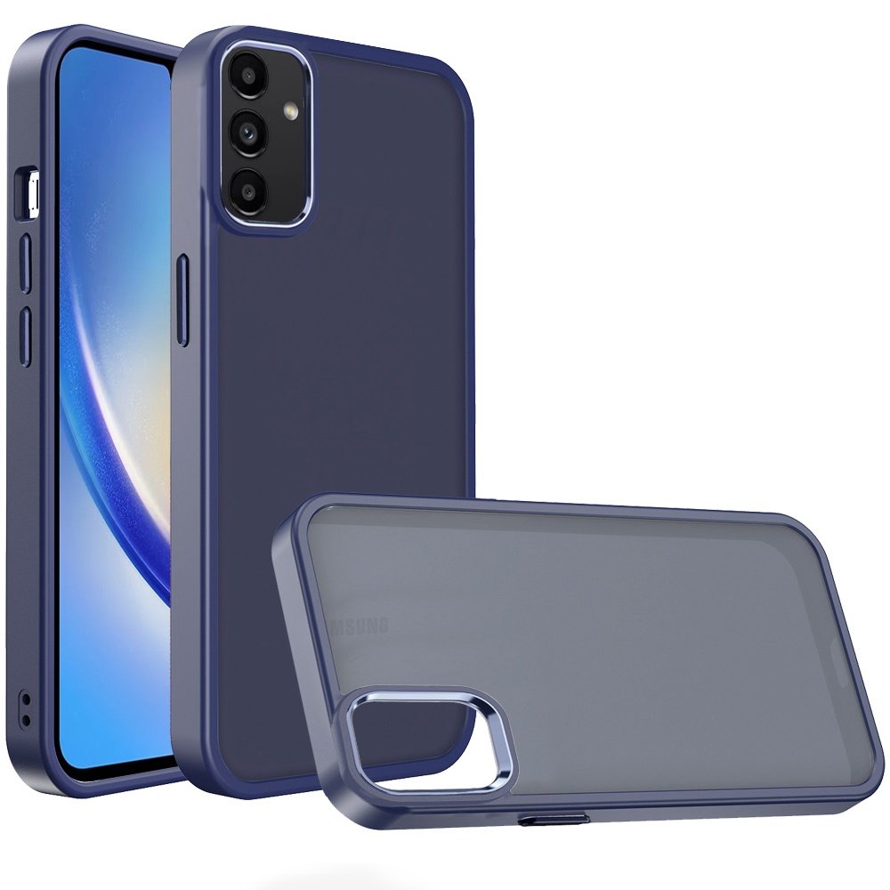 for samsung a15 5g polished oil thick acrylic metal button hybrid case cover dark blue