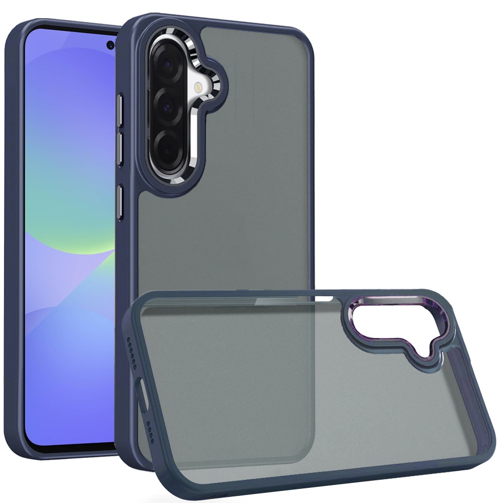 for samsung galaxy a37 polished oil thick acrylic metal button hybrid case cover dark blue