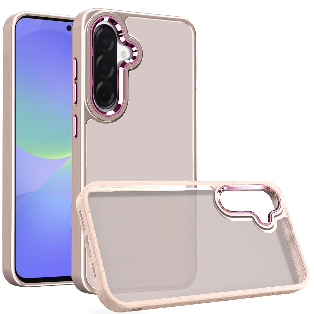 for samsung galaxy a37 polished oil thick acrylic metal button hybrid case cover beige