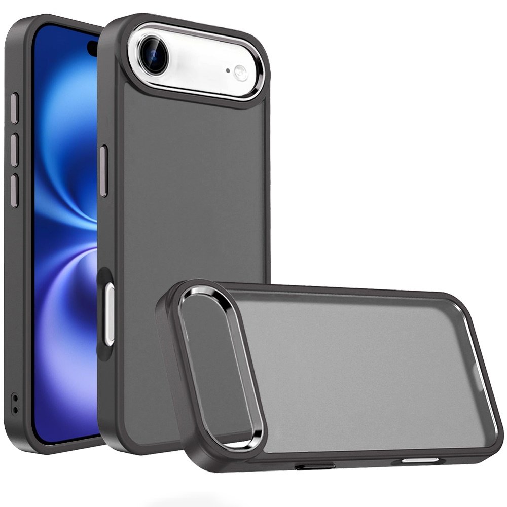 for iphone 17 air polished oil thick acrylic metal button hybrid case cover black