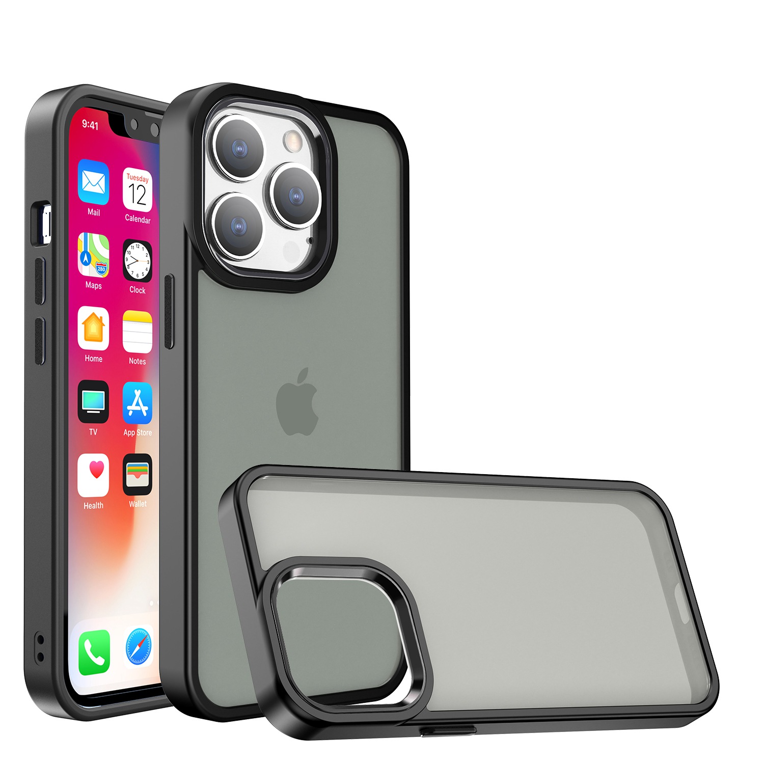 for iphone 15 polished oil thick acrylic metal button hybrid case cover black