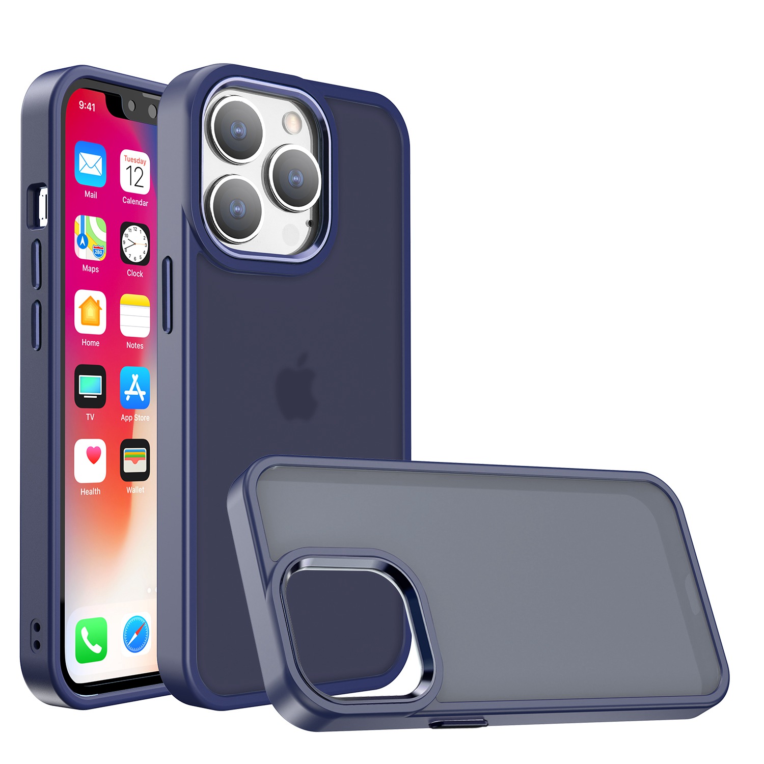for iphone 15 plus polished oil thick acrylic metal button hybrid case cover dark blue