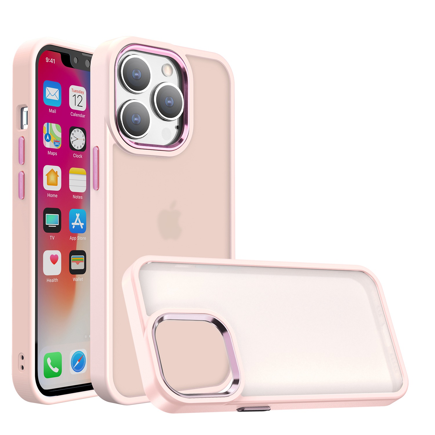 for iphone 15 plus polished oil thick acrylic metal button hybrid case cover light pink