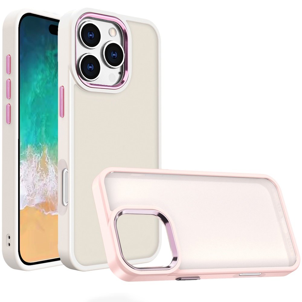 for iphone 16 pro max 6.9 inch polished oil thick acrylic metal button hybrid case cover beige