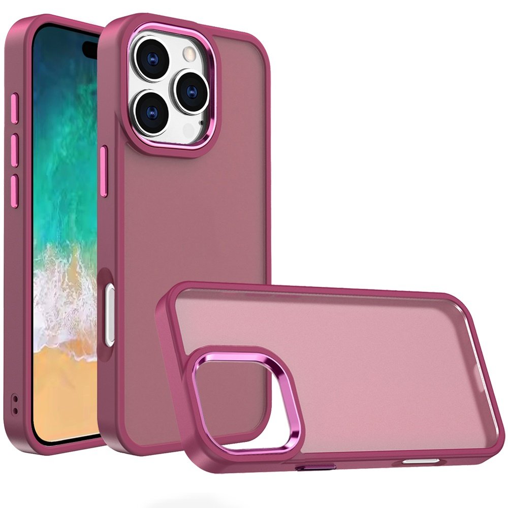 for iphone 16 pro max 6.9 inch polished oil thick acrylic metal button hybrid case cover burgundy