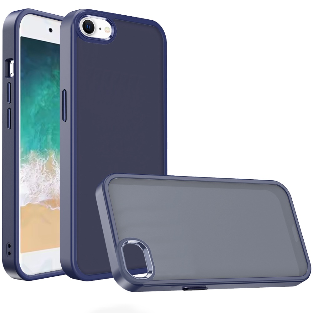 for iphone 17e / 16e / se4 polished oil thick acrylic metal button hybrid case cover dark blue
