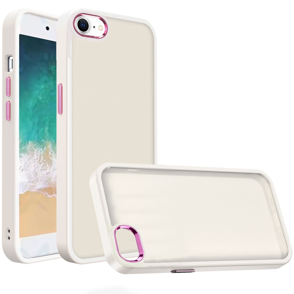 for iphone 17e / 16e / se4 polished oil thick acrylic metal button hybrid case cover beige