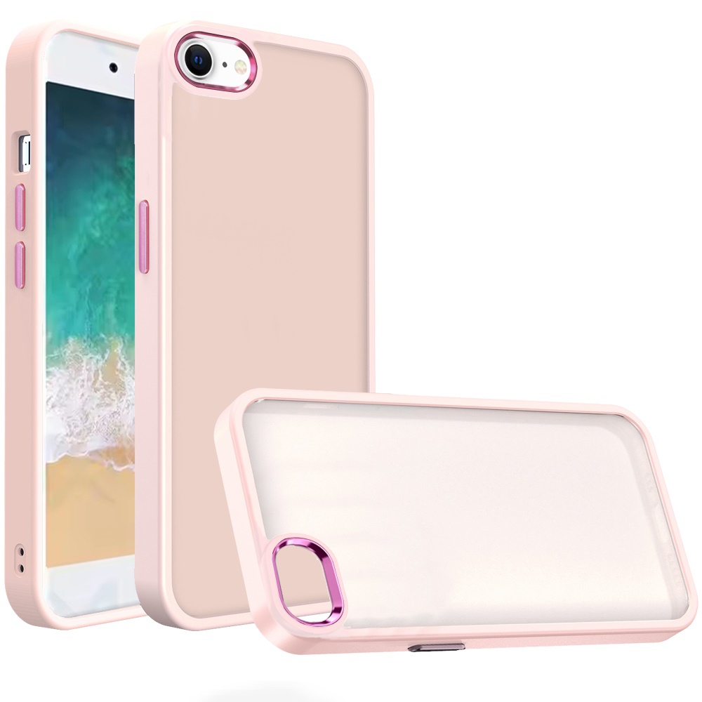 for iphone 17e / 16e / se4 polished oil thick acrylic metal button hybrid case cover light pink