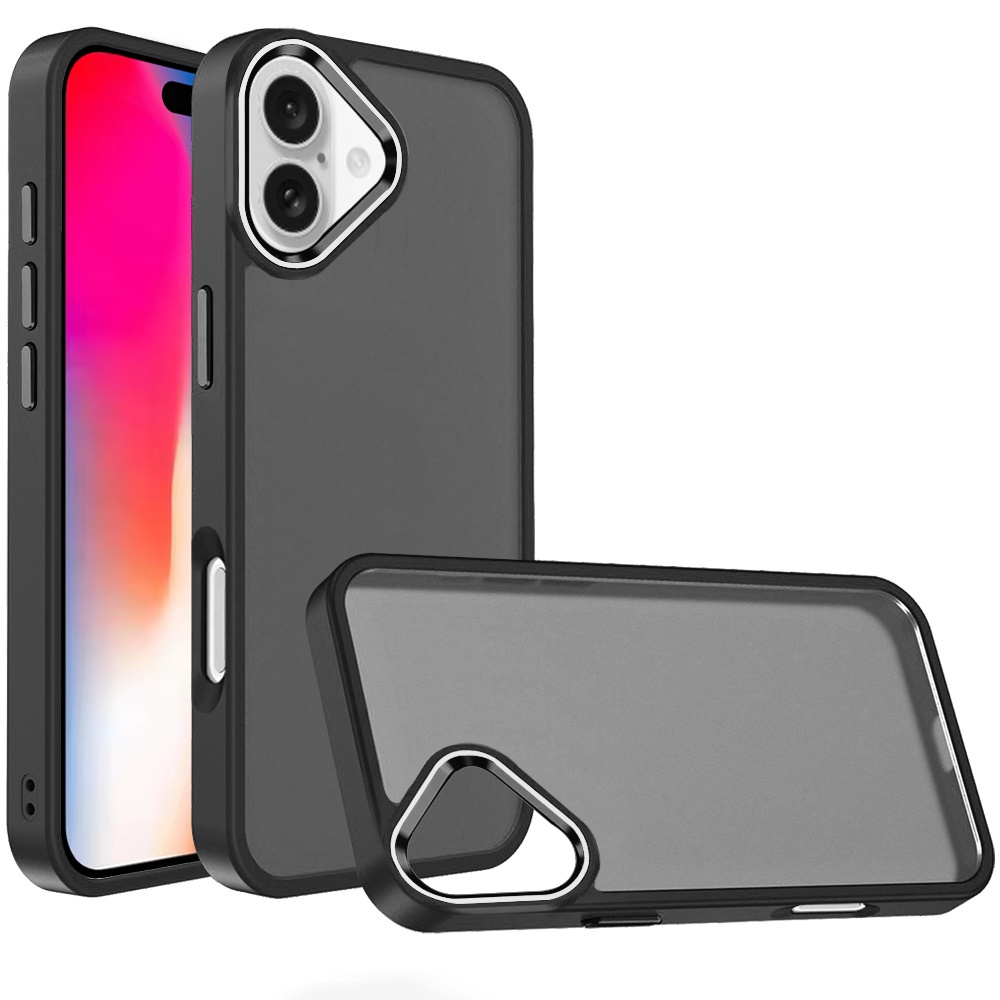 for iphone 16 6.1 inch polished oil thick acrylic metal button hybrid case cover black
