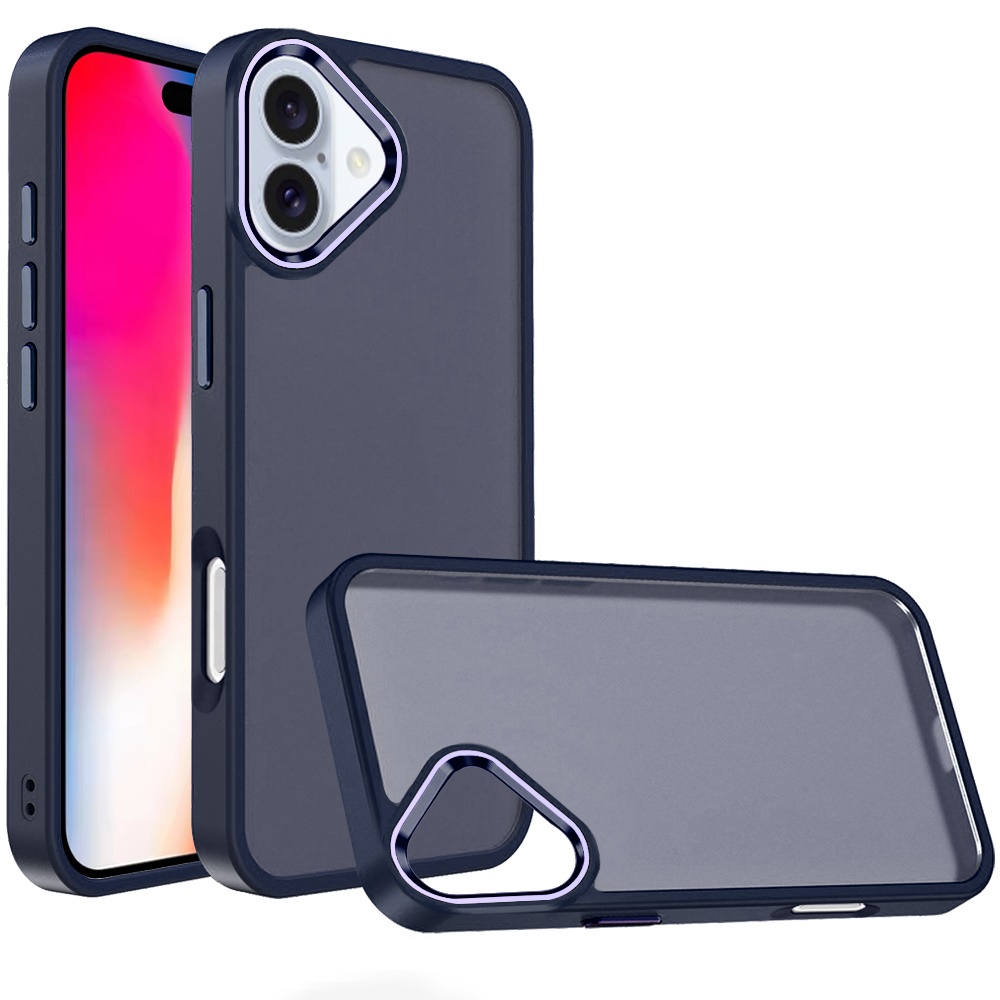 for iphone 16 6.1 inch polished oil thick acrylic metal button hybrid case cover dark blue