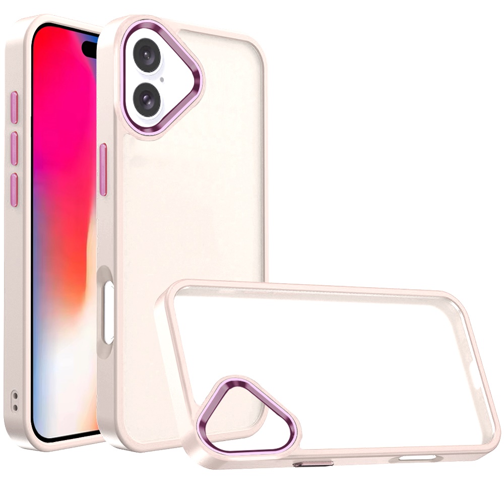 for iphone 16 6.1 inch polished oil thick acrylic metal button hybrid case cover beige