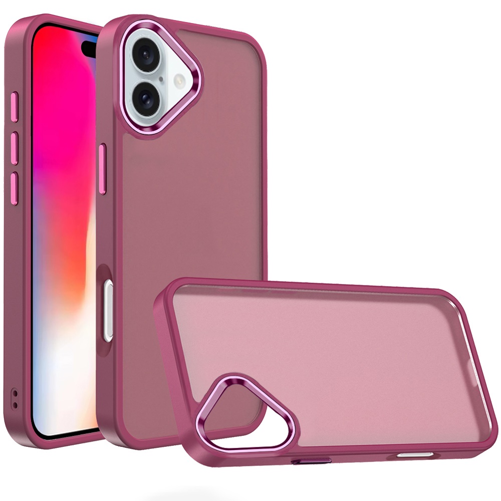 for iphone 16 6.1 inch polished oil thick acrylic metal button hybrid case cover burgundy