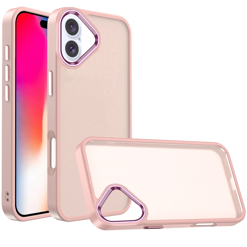 for iphone 16 6.1 inch polished oil thick acrylic metal button hybrid case cover light pink