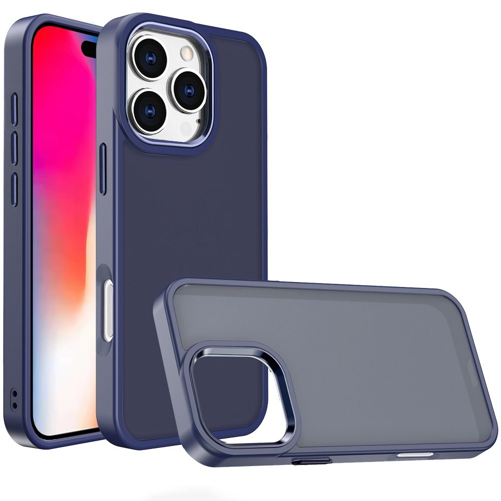 for iphone 16 pro 6.3 inch polished oil thick acrylic metal button hybrid case cover dark blue
