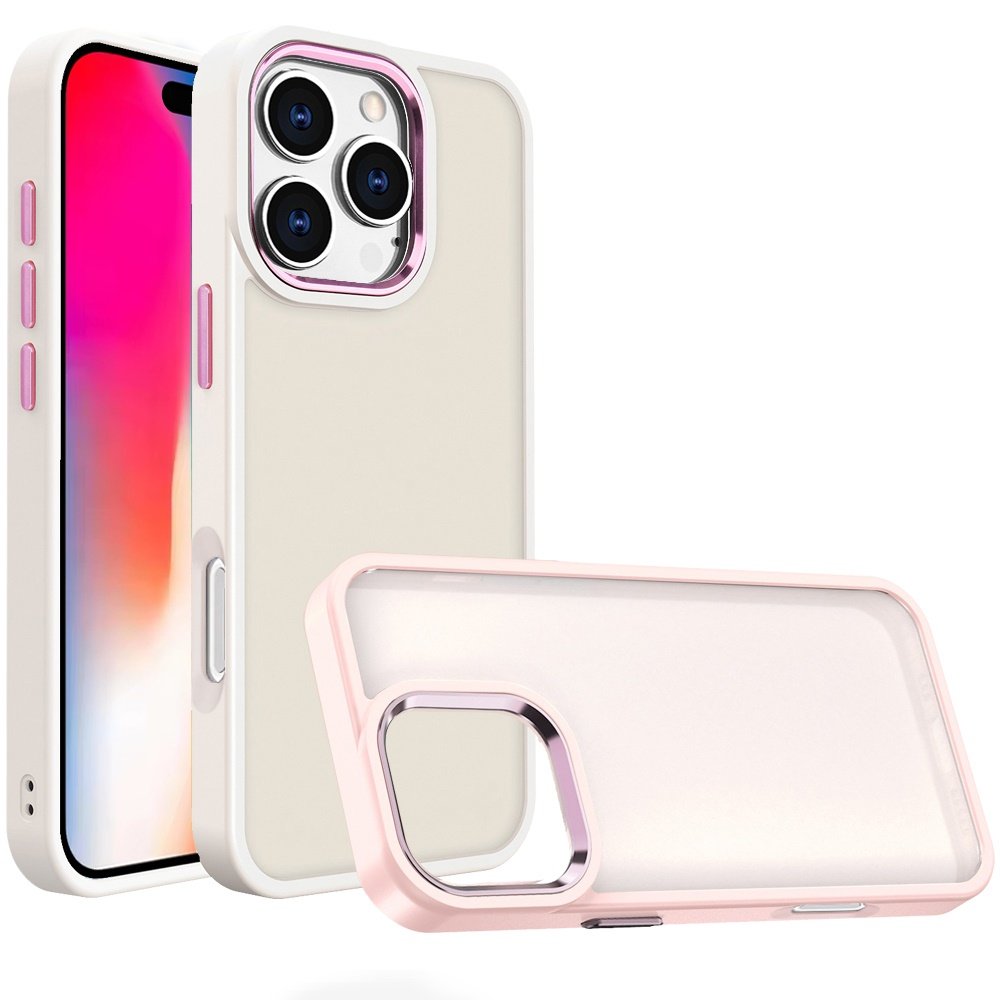 for iphone 16 pro 6.3 inch polished oil thick acrylic metal button hybrid case cover beige