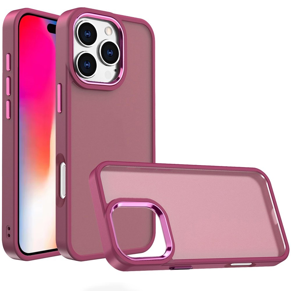 for iphone 16 pro 6.3 inch polished oil thick acrylic metal button hybrid case cover burgundy