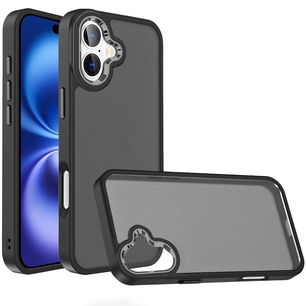 for iphone 17 polished oil thick acrylic metal button hybrid case cover black