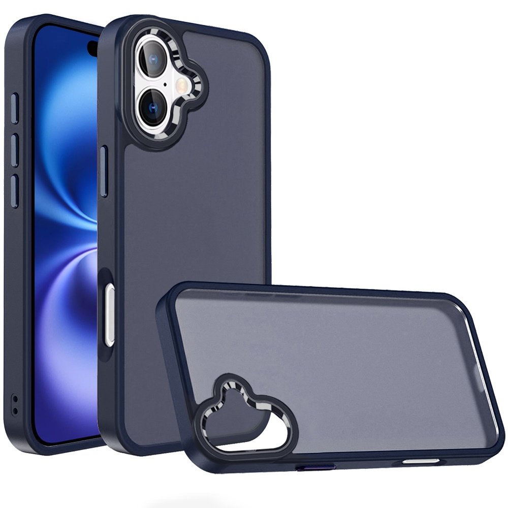 for iphone 17 polished oil thick acrylic metal button hybrid case cover dark blue