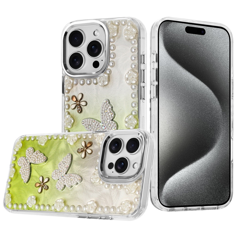 for ip15 pro max pearls epoxy glitter ornaments design chrome edged case 1