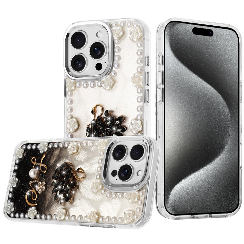 for ip15 pro max pearls epoxy glitter ornaments design chrome edged case 2