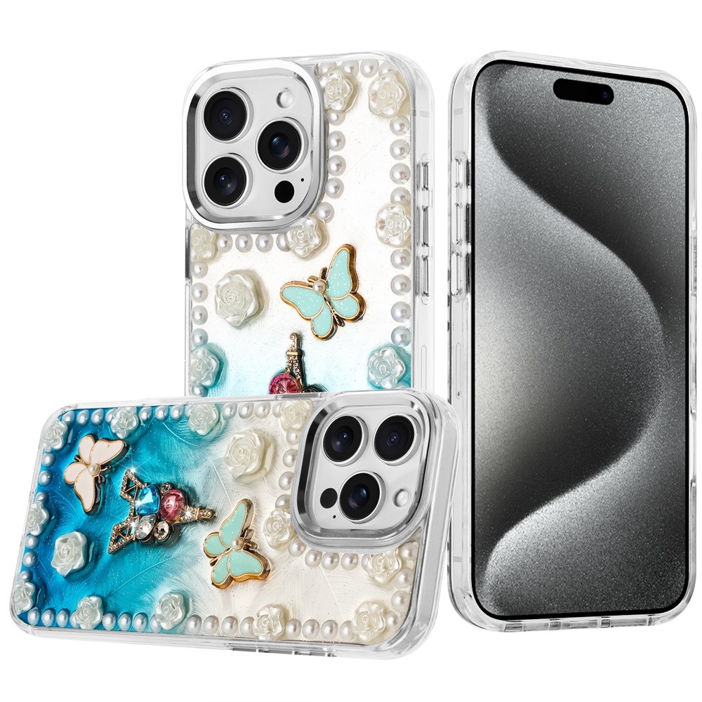 for ip15 pro max pearls epoxy glitter ornaments design chrome edged case 4