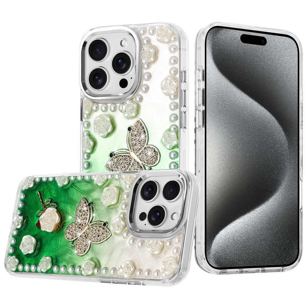 for ip15 pro max pearls epoxy glitter ornaments design chrome edged case 6
