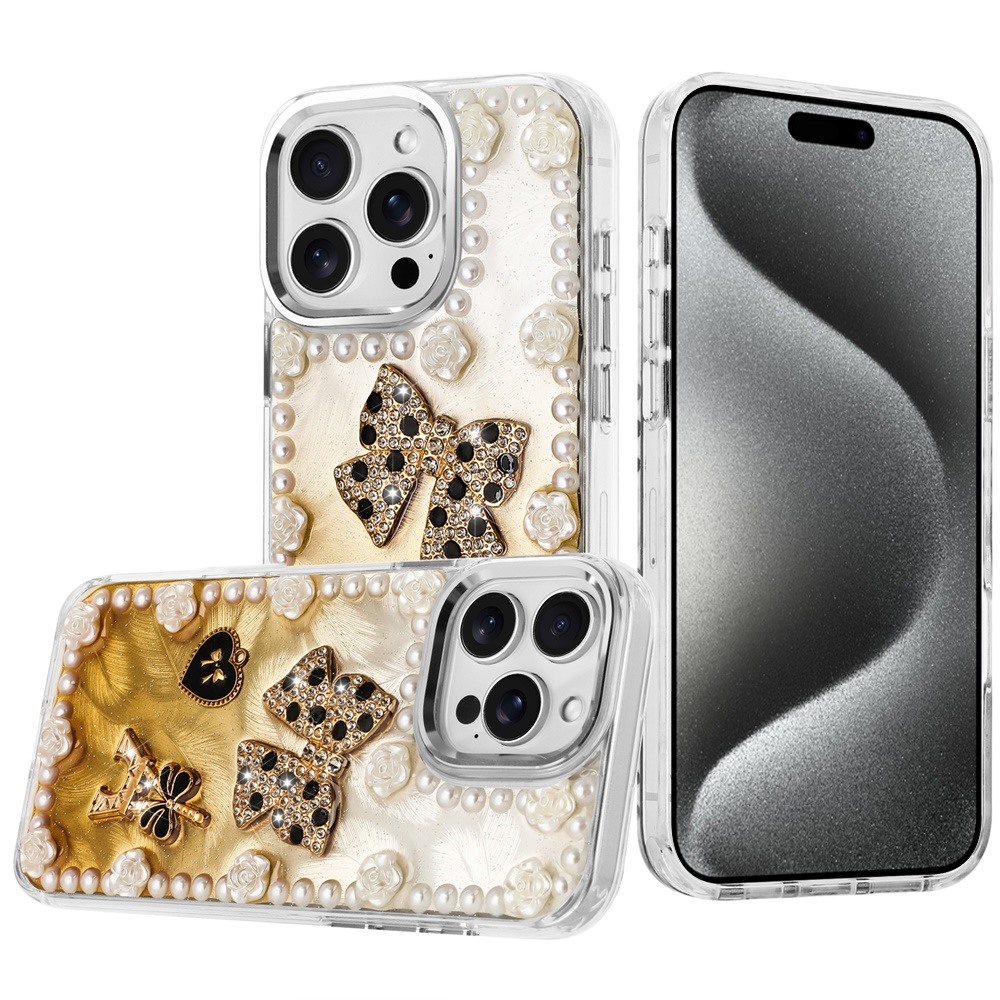 for ip15 pro max pearls epoxy glitter ornaments design chrome edged case 9