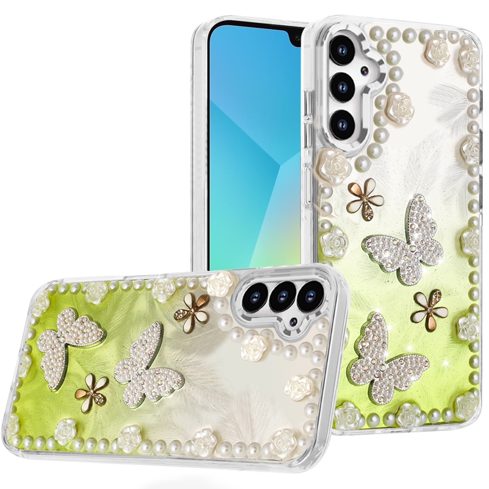 for samsung a16 5g pearls epoxy glitter ornaments design chrome edged case 1
