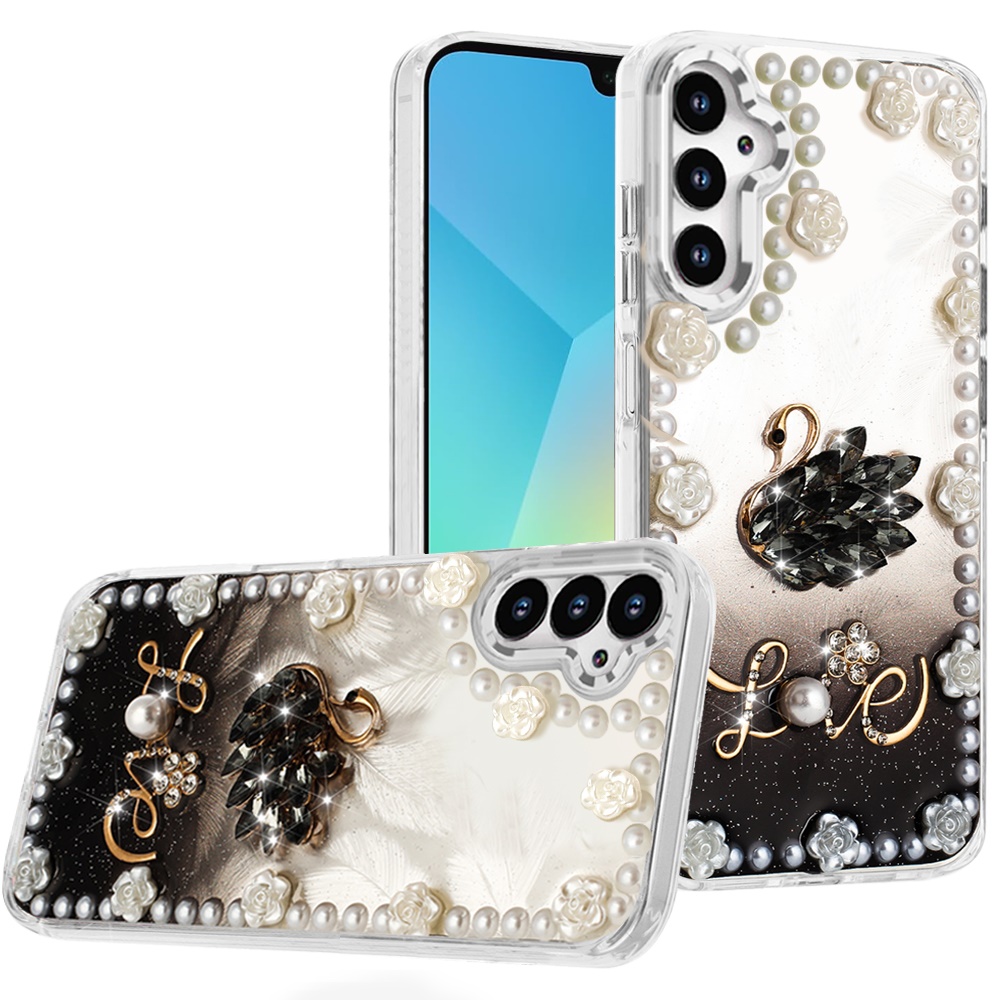 for samsung a16 5g pearls epoxy glitter ornaments design chrome edged case 2