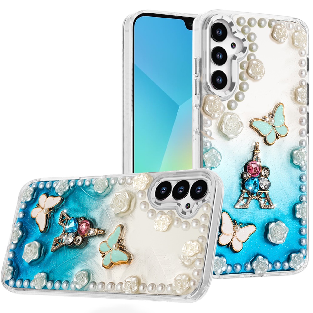 for samsung a16 5g pearls epoxy glitter ornaments design chrome edged case 4