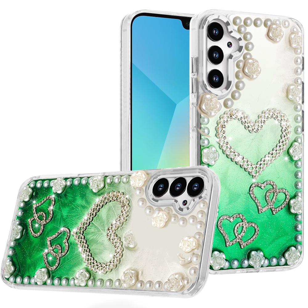for samsung a16 5g pearls epoxy glitter ornaments design chrome edged case 5