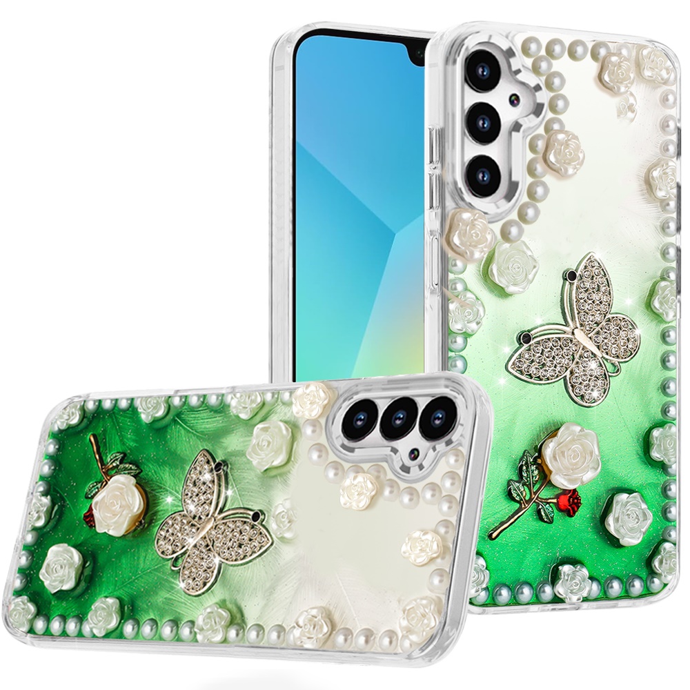 for samsung a16 5g pearls epoxy glitter ornaments design chrome edged case 6